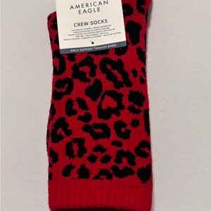 🆕 American Eagle Outfitters Red and Black Leopard Crew Socks